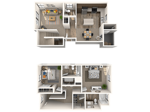 Floor plan for 2 beds, 2.5 baths, 1150 sqft