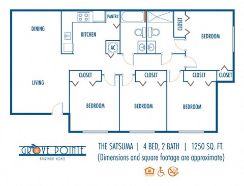 Floor plan for 4 beds, 2 baths, 1111 sqft