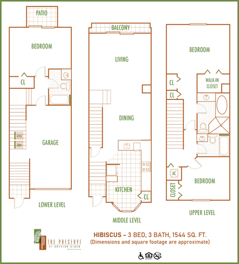 Floor plan for 3 beds, 3 baths, 1561 sqft