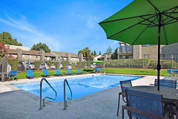 Pool with sundeck and loungers