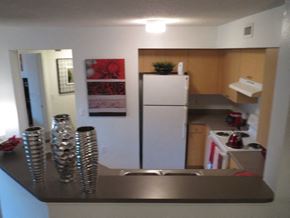 Homestead apartment for rent - kitchen with white appliances and blonde colored cabinetry at Monterey Pointe, Homestead, Florida
