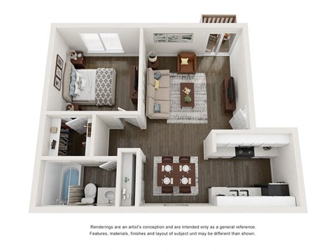 Floor plan for 1 bed, 1 bath, 550 sqft