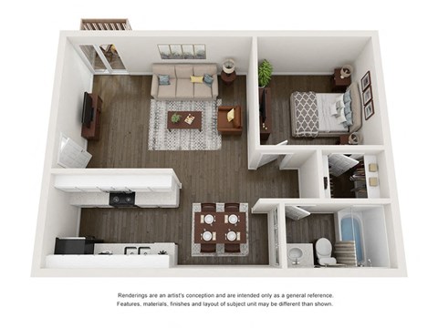Floor plan for 1 bed, 1 bath, 500 sqft