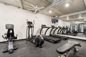 Reno apartment for rent - A gym with a variety of equipment including a stationary bike, rowing machine, and treadmills. at LOFT 205 Apartments, Reno, NV, 89501