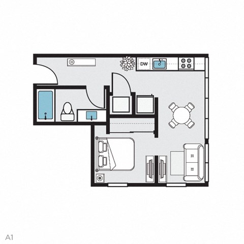 Floor plan for 1 bed, 1 bath, 439 sqft