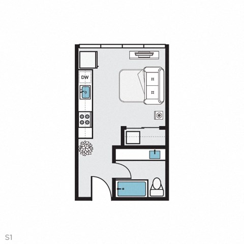 Floor plan for studio, 1 bath, 328 sqft