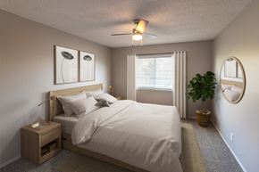 Sacramento apartment for rent - rendering of a bedroom with a bed and a window