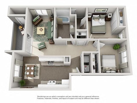 Floor plan for 2 beds, 2 baths, 947 sqft