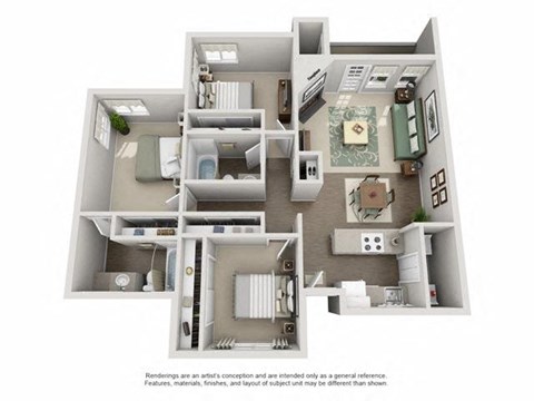 Floor plan for 3 beds, 2 baths, 1181 sqft