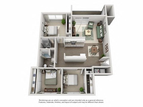 Floor plan for 3 beds, 2 baths, 1157 sqft
