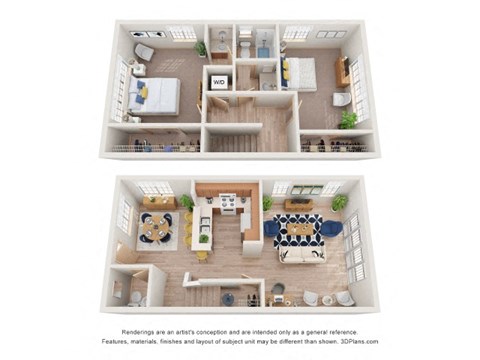 Floor plan for 2 beds, 1.5 baths, 1136 sqft
