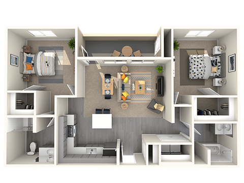 Floor plan for 2 beds, 2 baths, 1104 sqft
