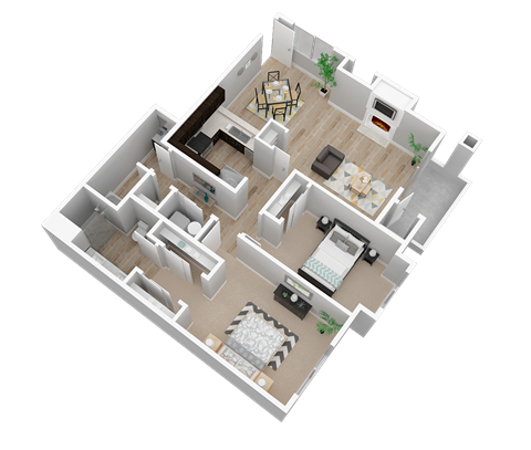 Floor plan for 2 beds, 2 baths, 1158 sqft