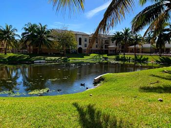 Portofino apartments community exterior and lake views