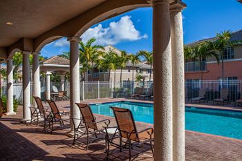 Resort style pool with lounge chairs