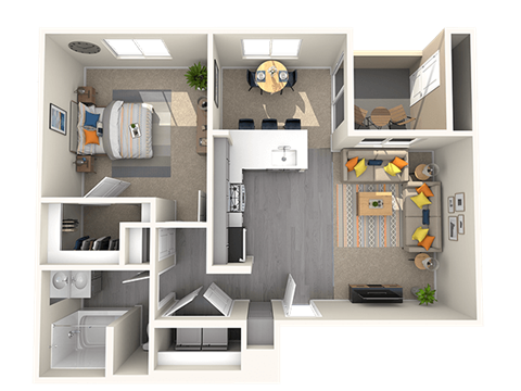 Floor plan for 1 bed, 1 bath, 773 sqft