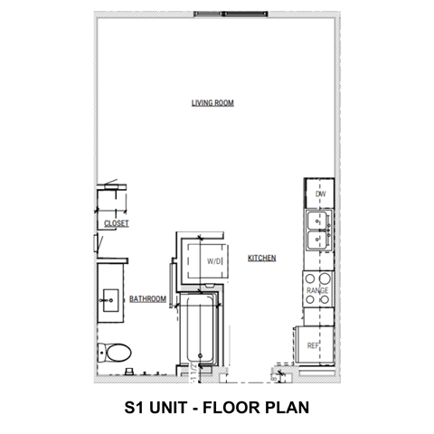 Floor plan for studio, 1 bath, 435 sqft