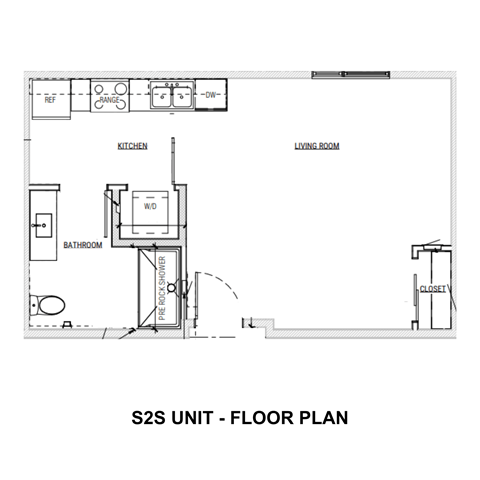 Floor plan for studio, 1 bath, 469 sqft