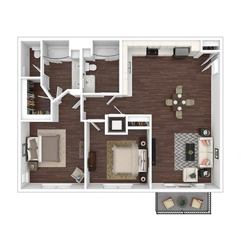 Floor plan for 2 beds, 2 baths, 1087 sqft