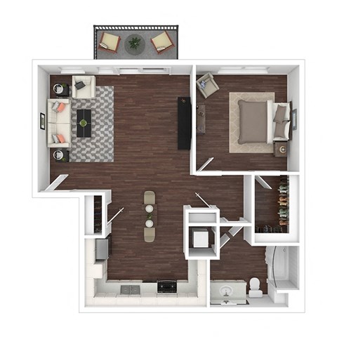 Floor plan for 1 bed, 1 bath, 737 sqft
