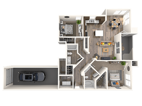 Floor plan for 2 beds, 2 baths, 1203 sqft