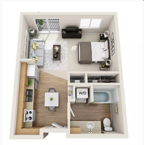 Floor plan for studio, 1 bath, 495 sqft