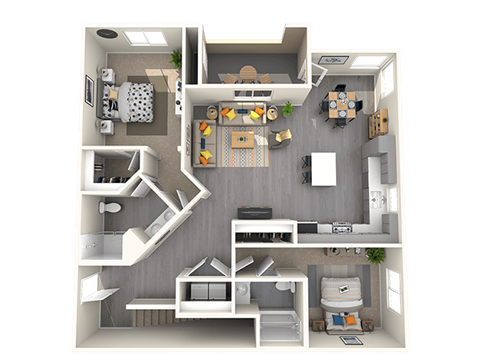 Floor plan for 2 beds, 2 baths, 1298 sqft