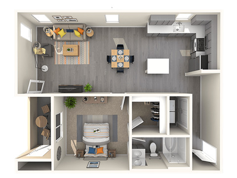 Floor plan for 1 bed, 1 bath, 847 sqft
