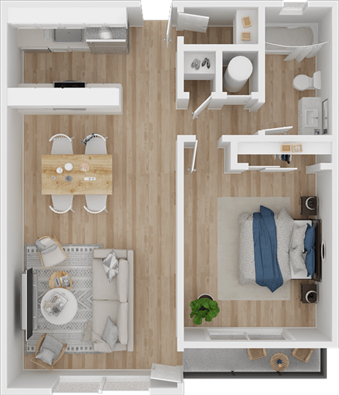 Floor plan for 1 bed, 1 bath, 640 sqft