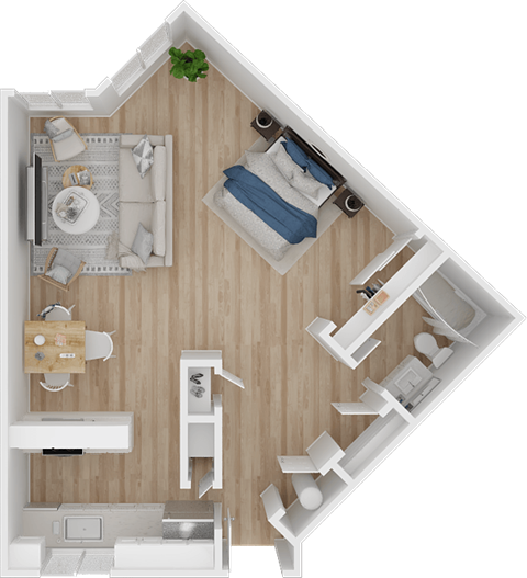 Floor plan for studio, 1 bath, 500 sqft