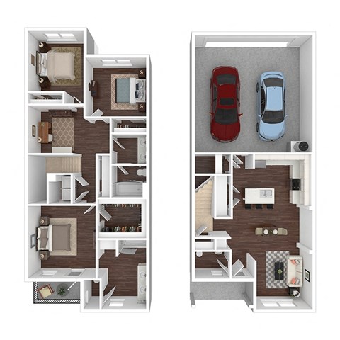 Floor plan for 3 beds, 2 baths, 1487 sqft