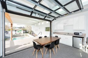 Portland apartment for rent - seating area overlooking pool at Township Eastside, Portland, Oregon