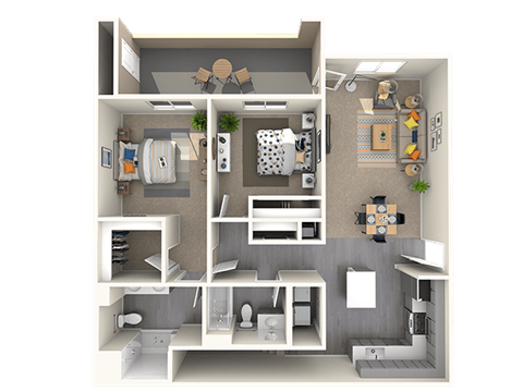 Floor plan for 2 beds, 2 baths, 1166 sqft