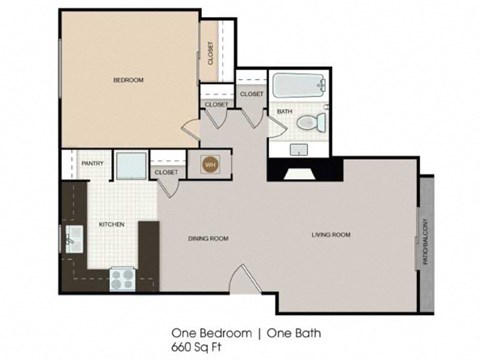 Floor plan for 1 bed, 1 bath, 660 sqft