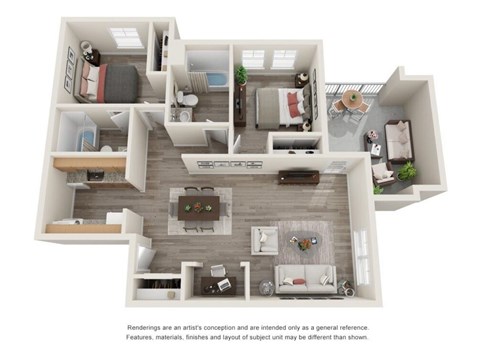 Floor plan for 2 beds, 2 baths, 900 sqft