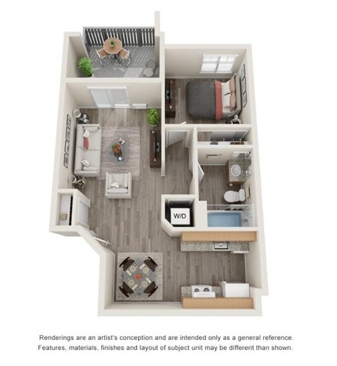 Floor plan for 1 bed, 1 bath, 681 sqft