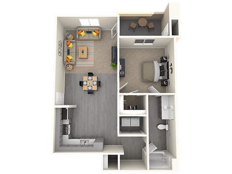 Floor plan for 1 bed, 1 bath, 901 sqft
