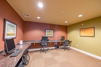 Resident business center with computer and printer