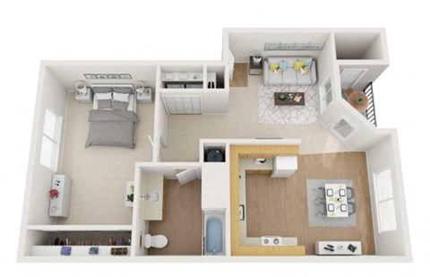 Floor plan for 1 bed, 1 bath, 747 sqft
