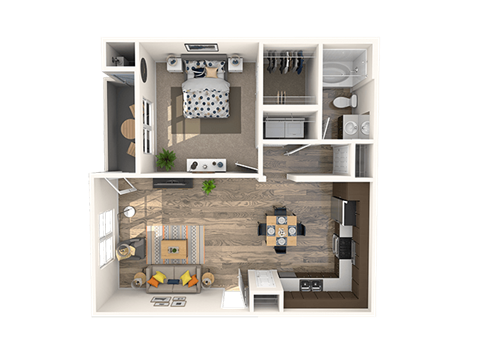 Floor plan for 1 bed, 1 bath, 749 sqft