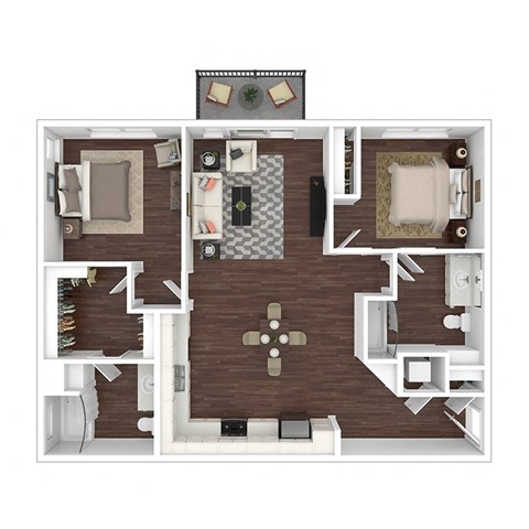 Floor plan for 2 beds, 2 baths, 1012 sqft