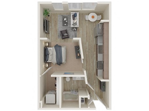 Floor plan for 1 bed, 1 bath, 549 sqft