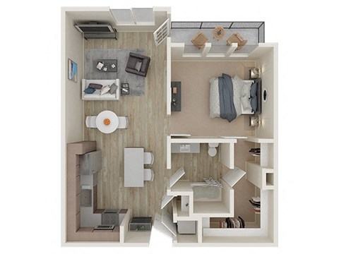 Floor plan for 1 bed, 1 bath, 782 sqft