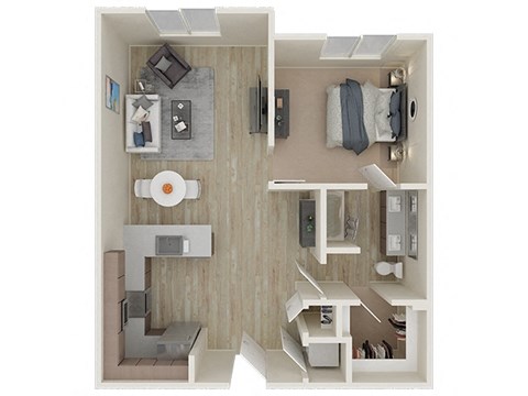 Floor plan for 1 bed, 1 bath, 808 sqft