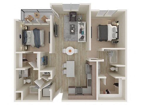 Floor plan for 2 beds, 2 baths, 997 sqft