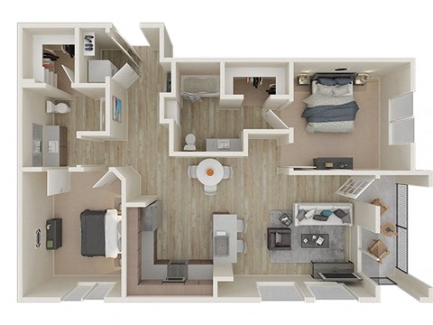 Floor plan for 2 beds, 2 baths, 1124 sqft