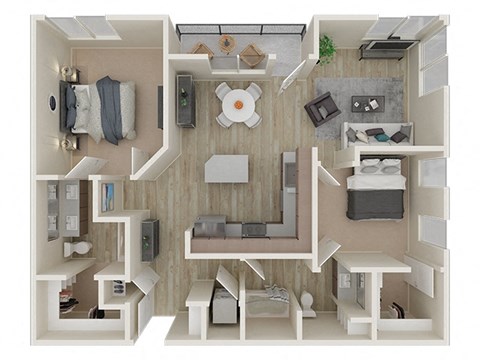 Floor plan for 2 beds, 2 baths, 1146 sqft