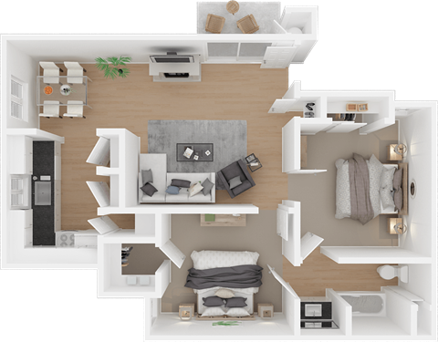 Floor plan for 2 beds, 1 bath, 739 sqft