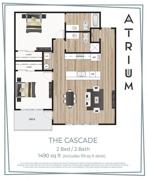Floor plan for 2 beds, 2 baths, 1253 sqft