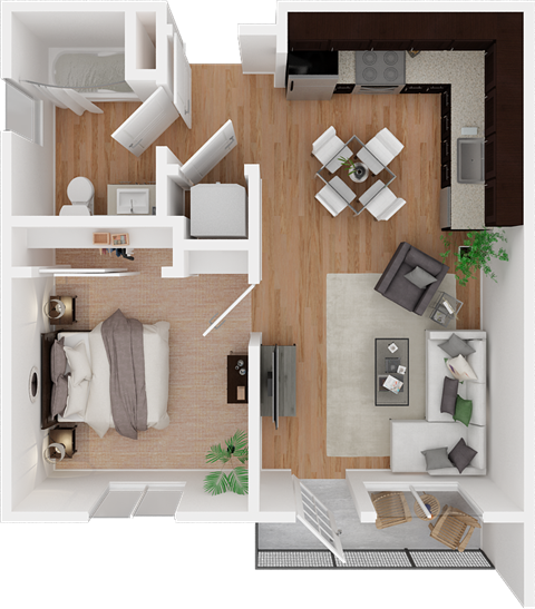 Floor plan for 1 bed, 1 bath, 549 sqft